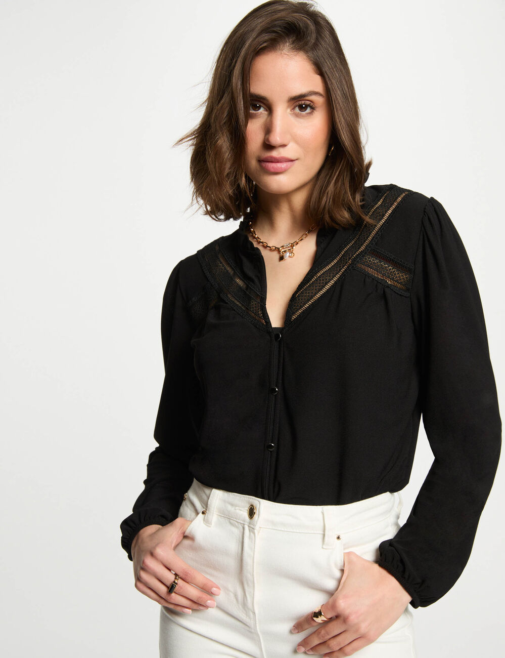 T-shirt mit langen Ärmeln schwarz damen