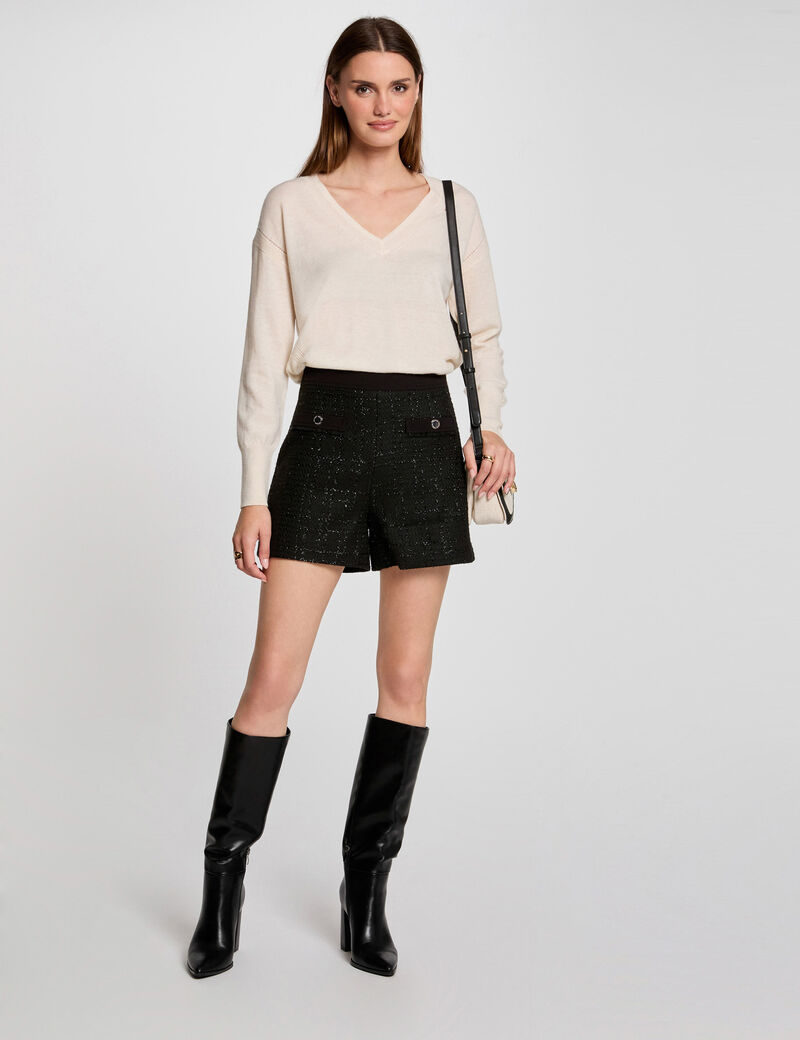 short ajuste tweed noir femme Short ajusté tweed noir femme