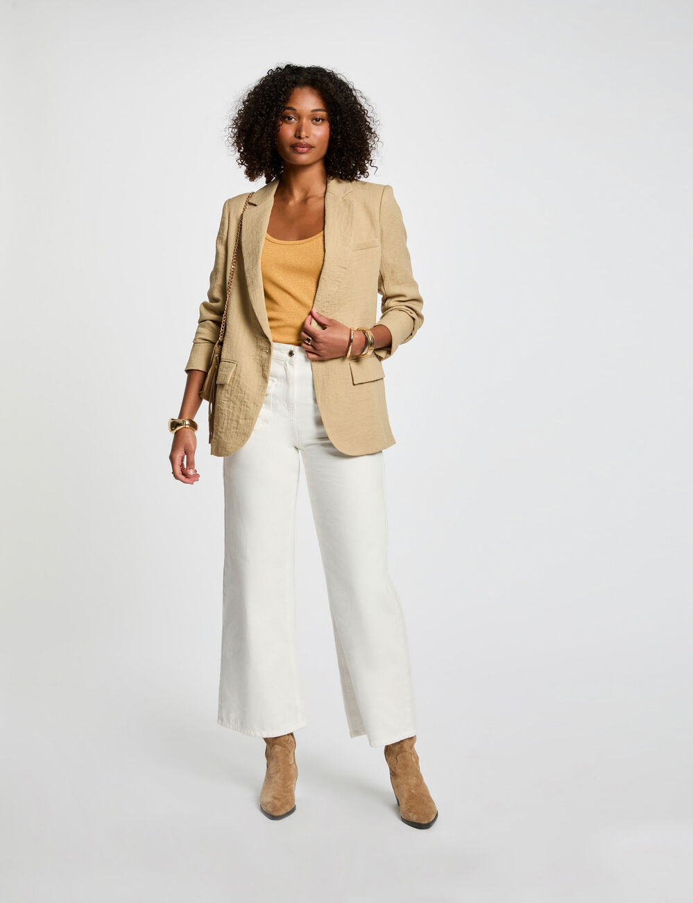 Fließende, kurze Jacke beige damen