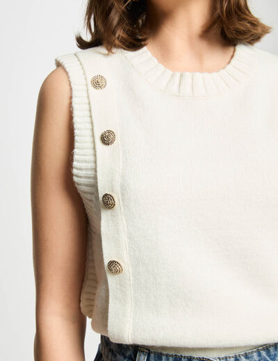 Pull sans manches blanc femme