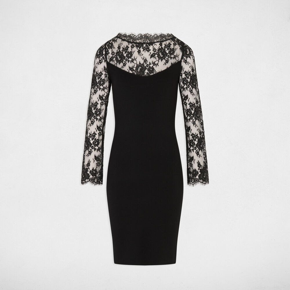 Strickkleid mit Spitze schwarz damen