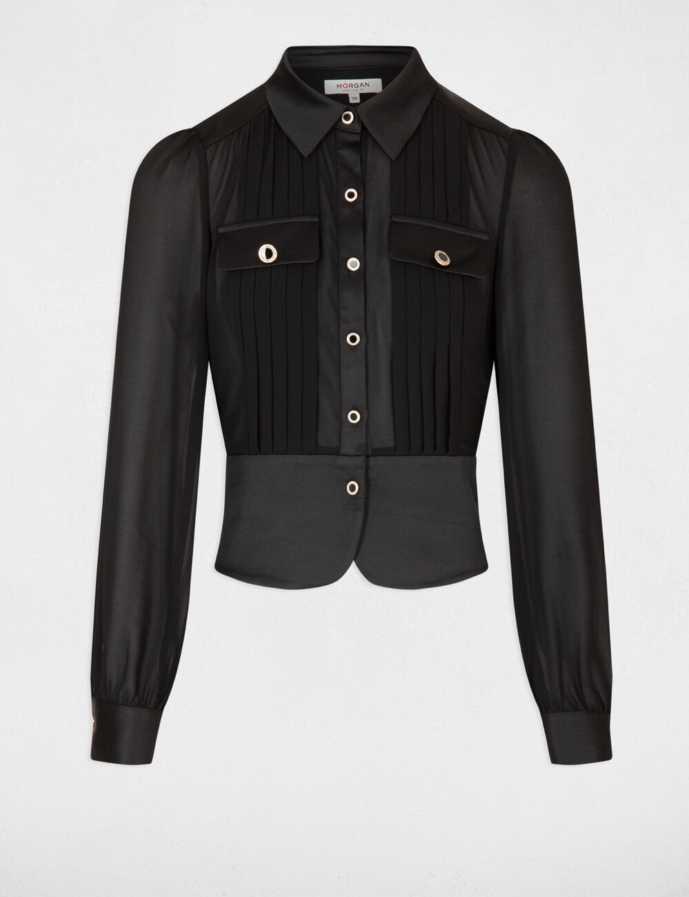 Bluse mit langen Ärmeln und Falten schwarz damen