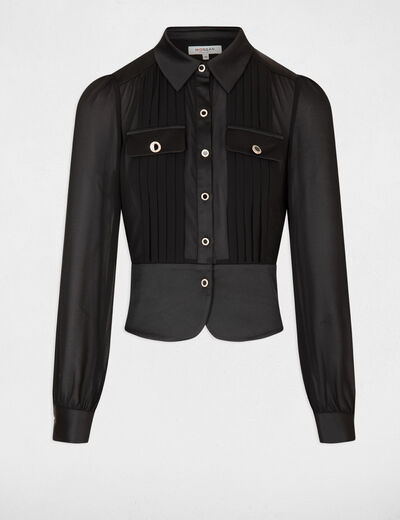 Bluse mit langen Ärmeln und Falten schwarz damen