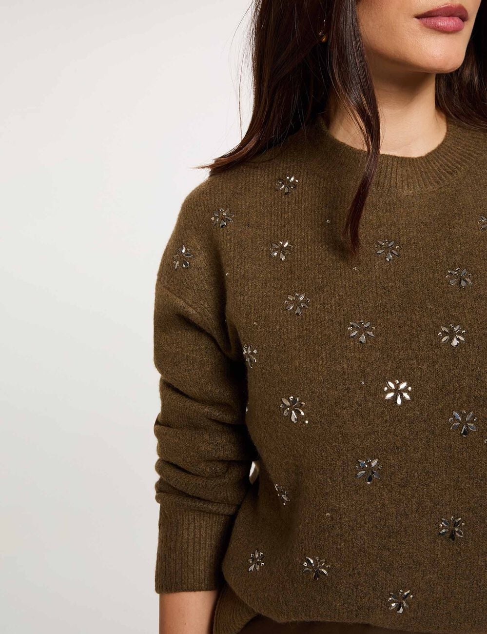 Dicker Pullover mit Rundhalsausschnitt khakigr&uuml;n damen