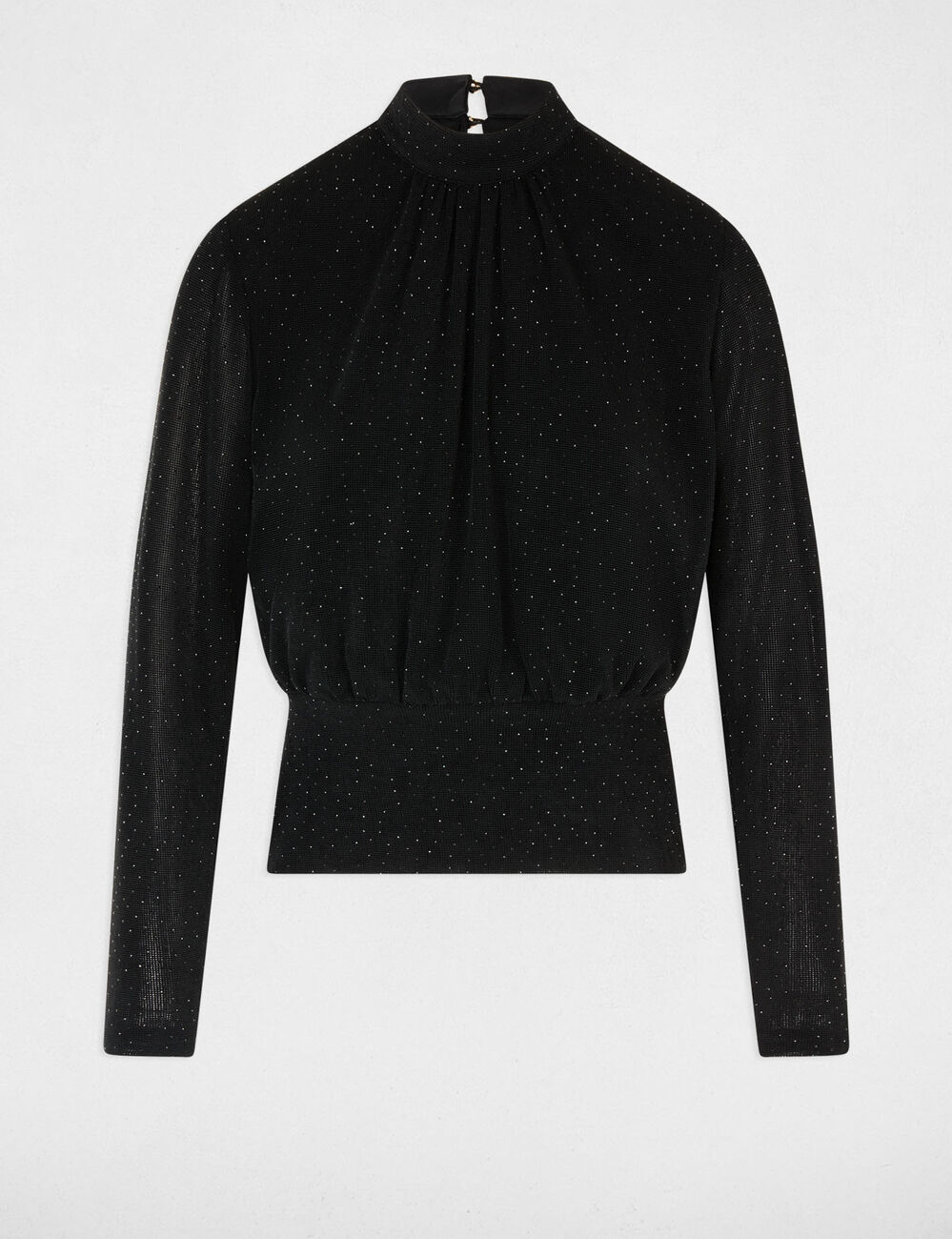 T-shirt col montant strass noir femme