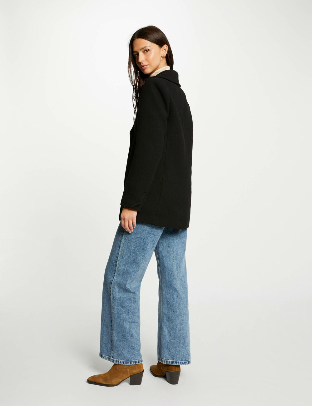 Gerader Mantel mit Kn&ouml;pfen schwarz damen