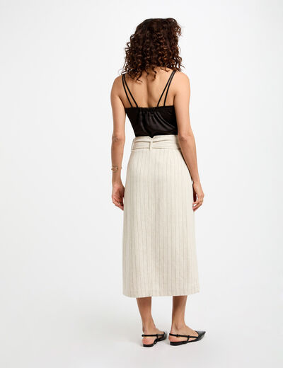 Jupe midi rayée beige femme