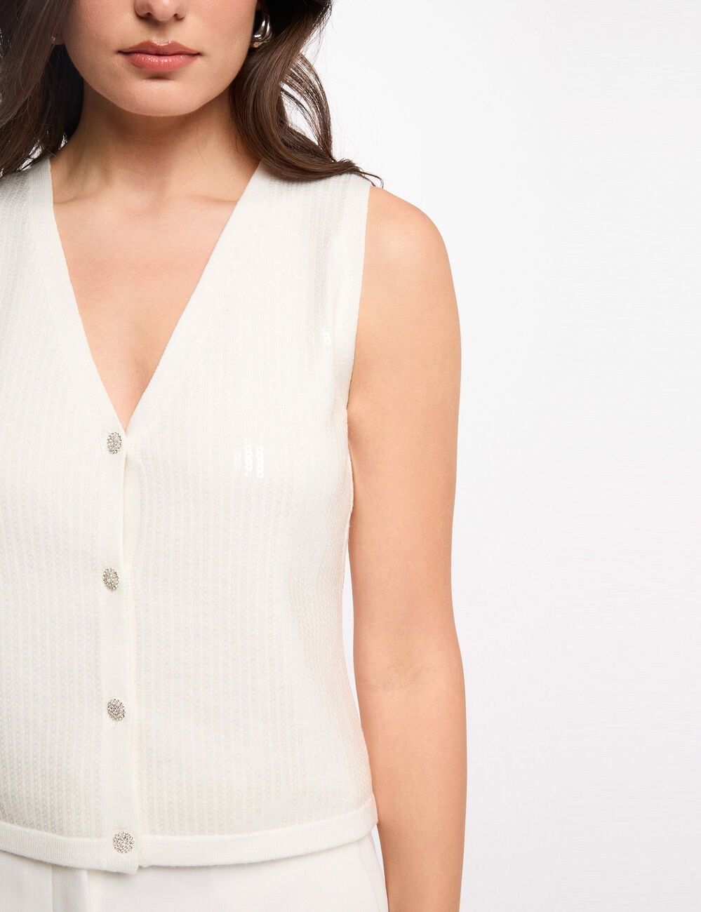 Gilet sans manches col v blanc femme