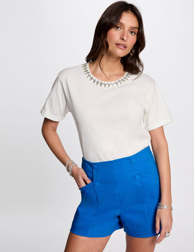 Short droit à pinces bleu electrique femme
