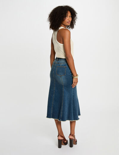 Jupe midi ajustée en jean denim stone femme