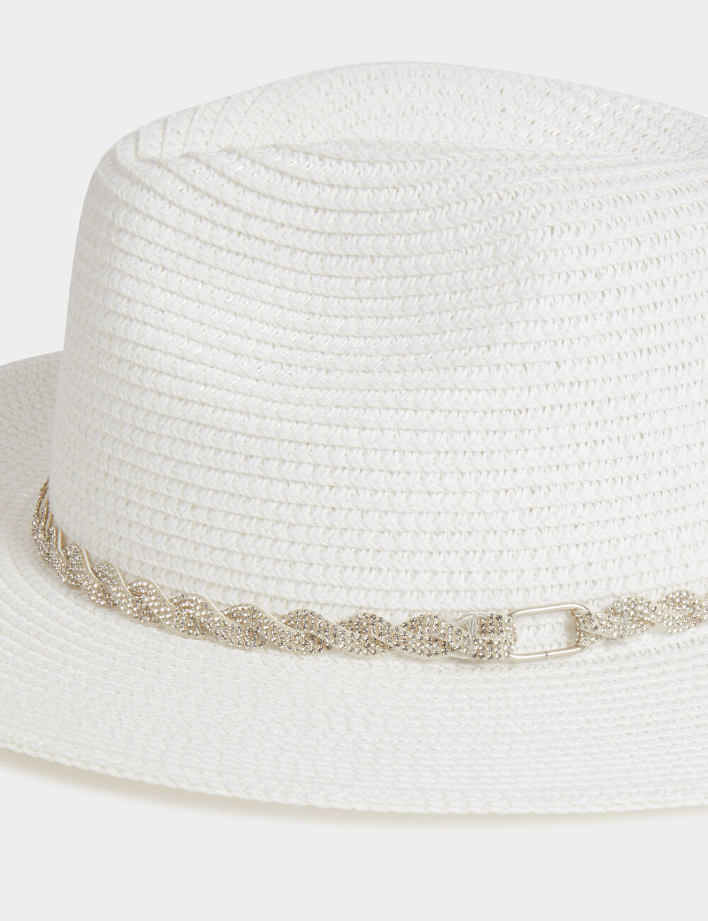 Chapeau tressé détail strass blanc femme