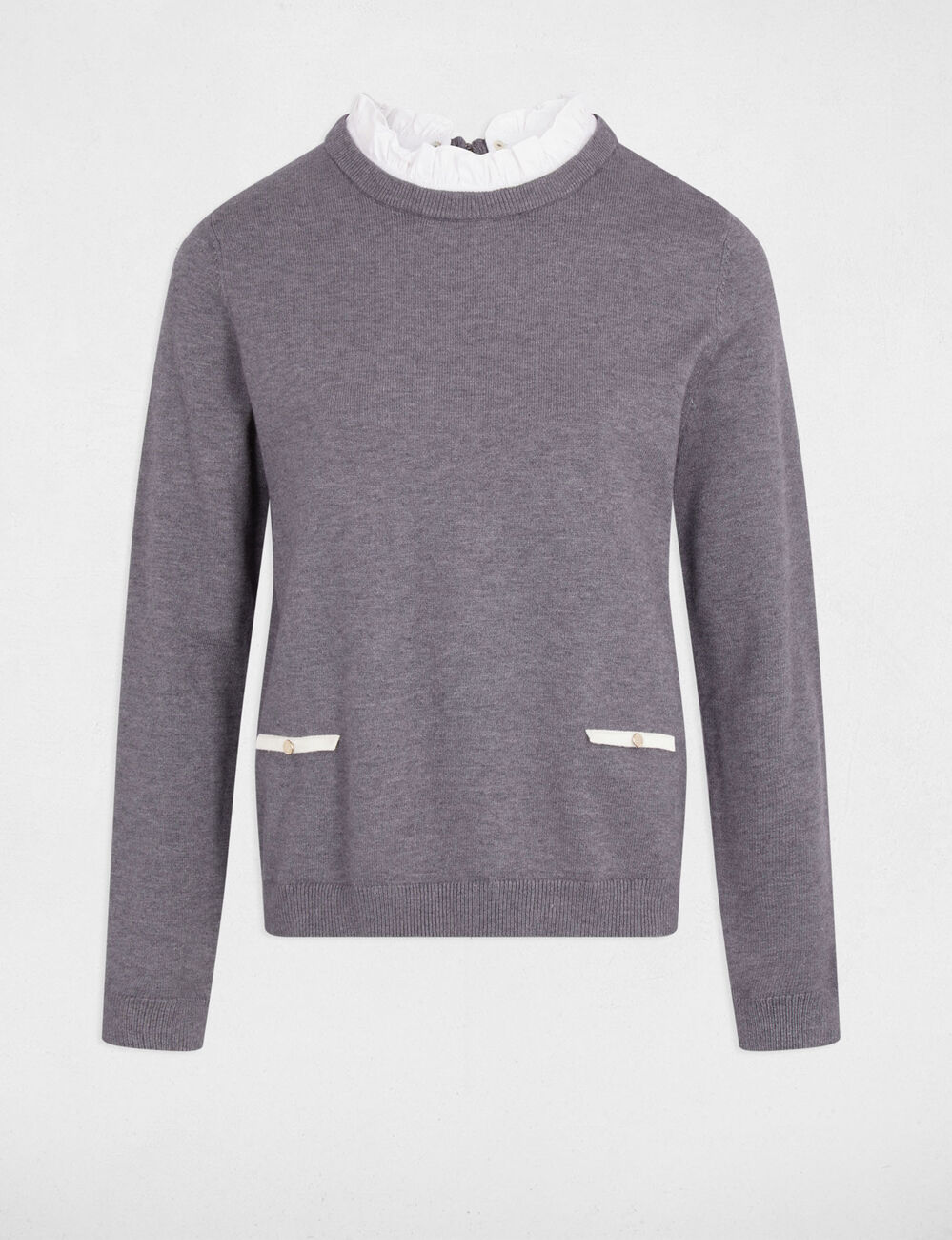 Pull col chemise gris clair femme