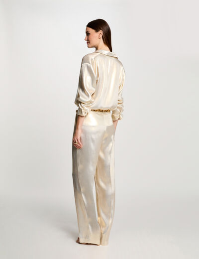 Pantalon large métallisé jaune or femme