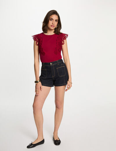 T-shirt mit kurzen Ärmeln dunkelrot damen