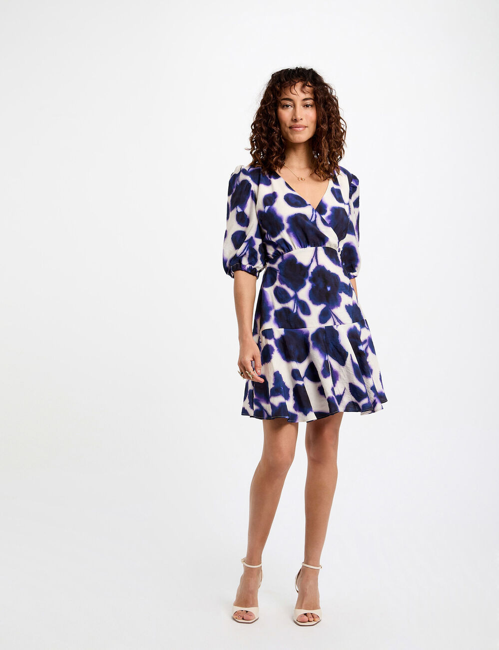 Robe courte évasée imprimée multicolore femme