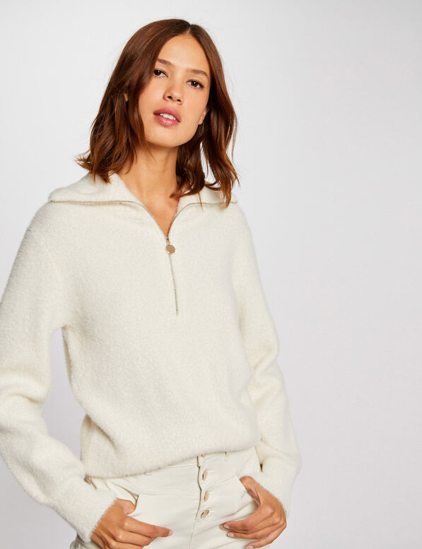 pullover und reiverschluss am kragen elfenbein damen Pullover und Reißverschluss am Kragen elfenbein damen