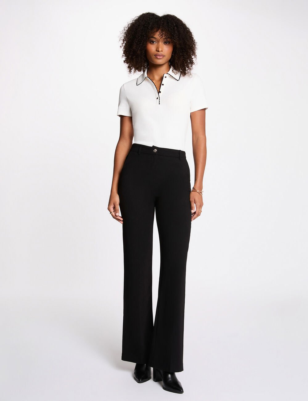 Top cintr&eacute; col &agrave; revers blanc femme