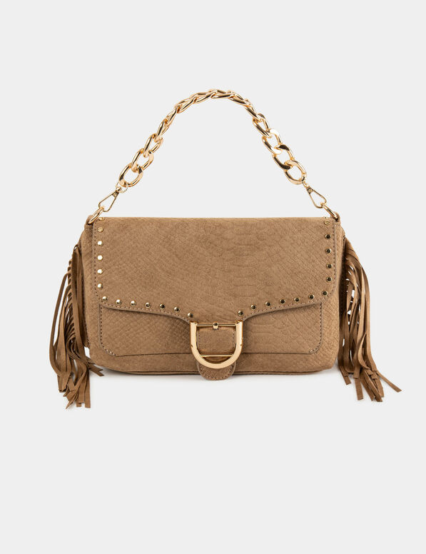 tasche in kroko optik mit fransen sandfarben damen Tasche in Kroko-Optik mit Fransen sandfarben damen