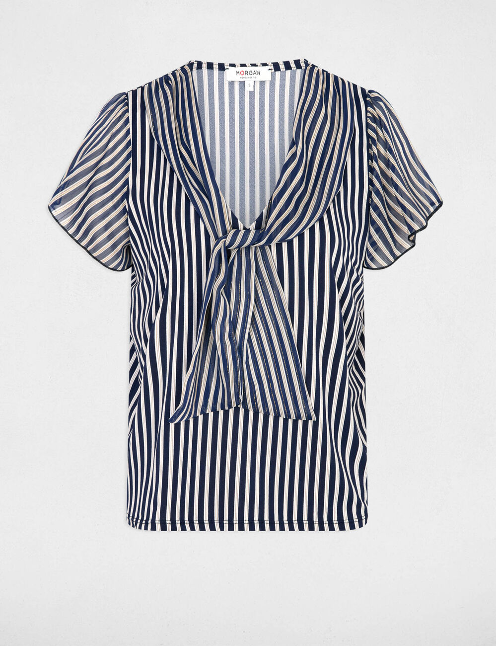 T-Shirt mit Lavalli&egrave;re-Kragen marineblau damen