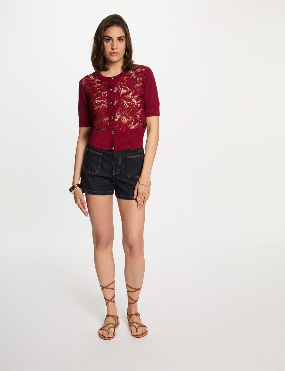 Gilet manches courtes rouge foncé femme