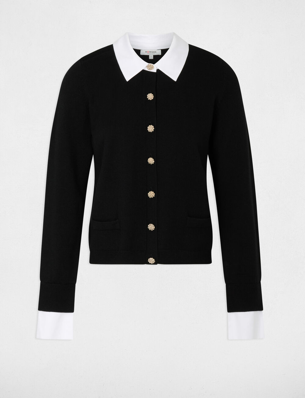 Strickjacke mit Hemdkragen schwarz damen