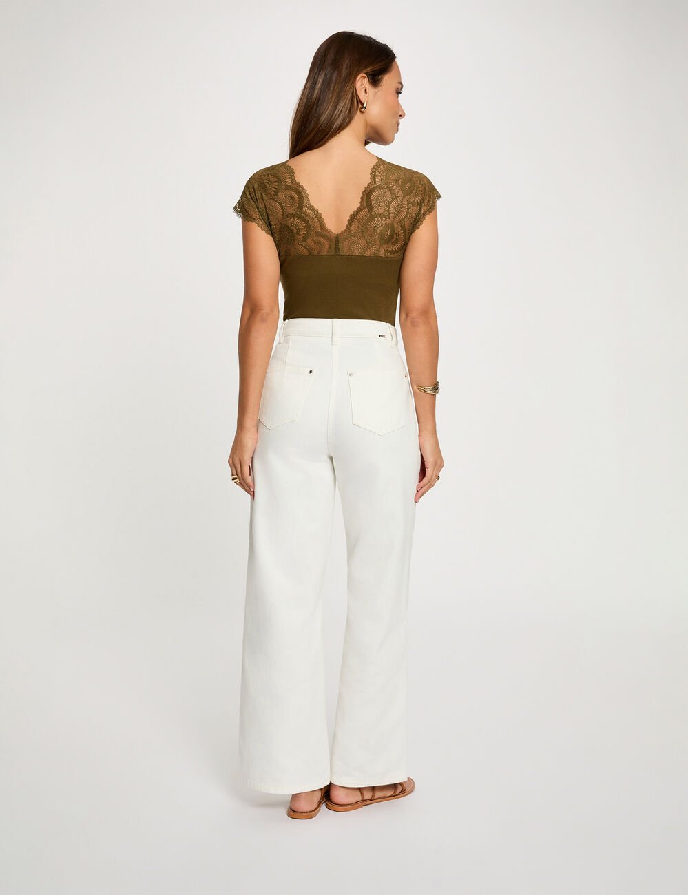 T-Shirt mit kurzen &Auml;rmeln khakigr&uuml;n damen