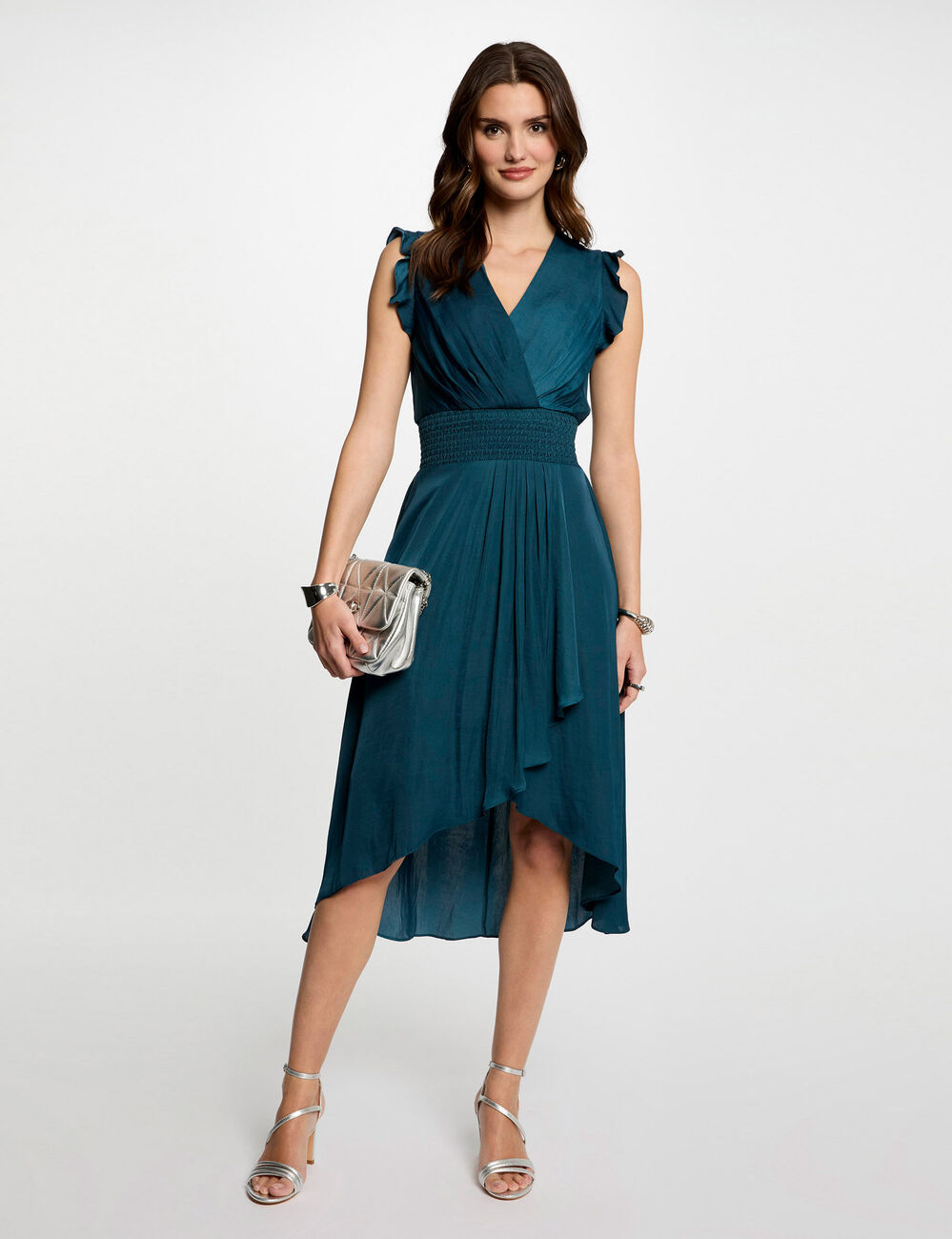Robe droite fluide sans manches bleu pétrole femme