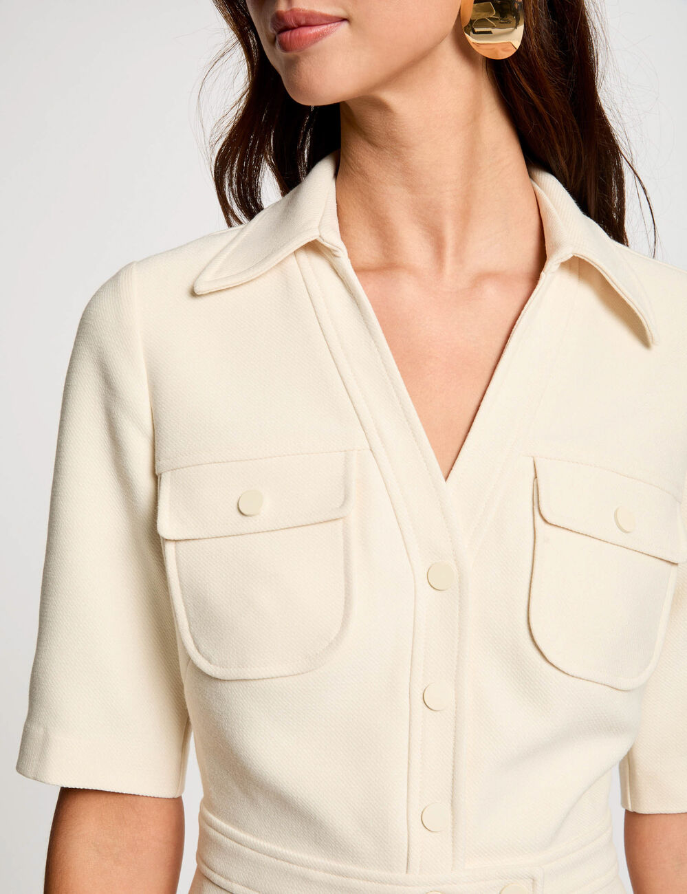 Kurzes A-Linien-Kleid mit Knöpfen naturfarben damen