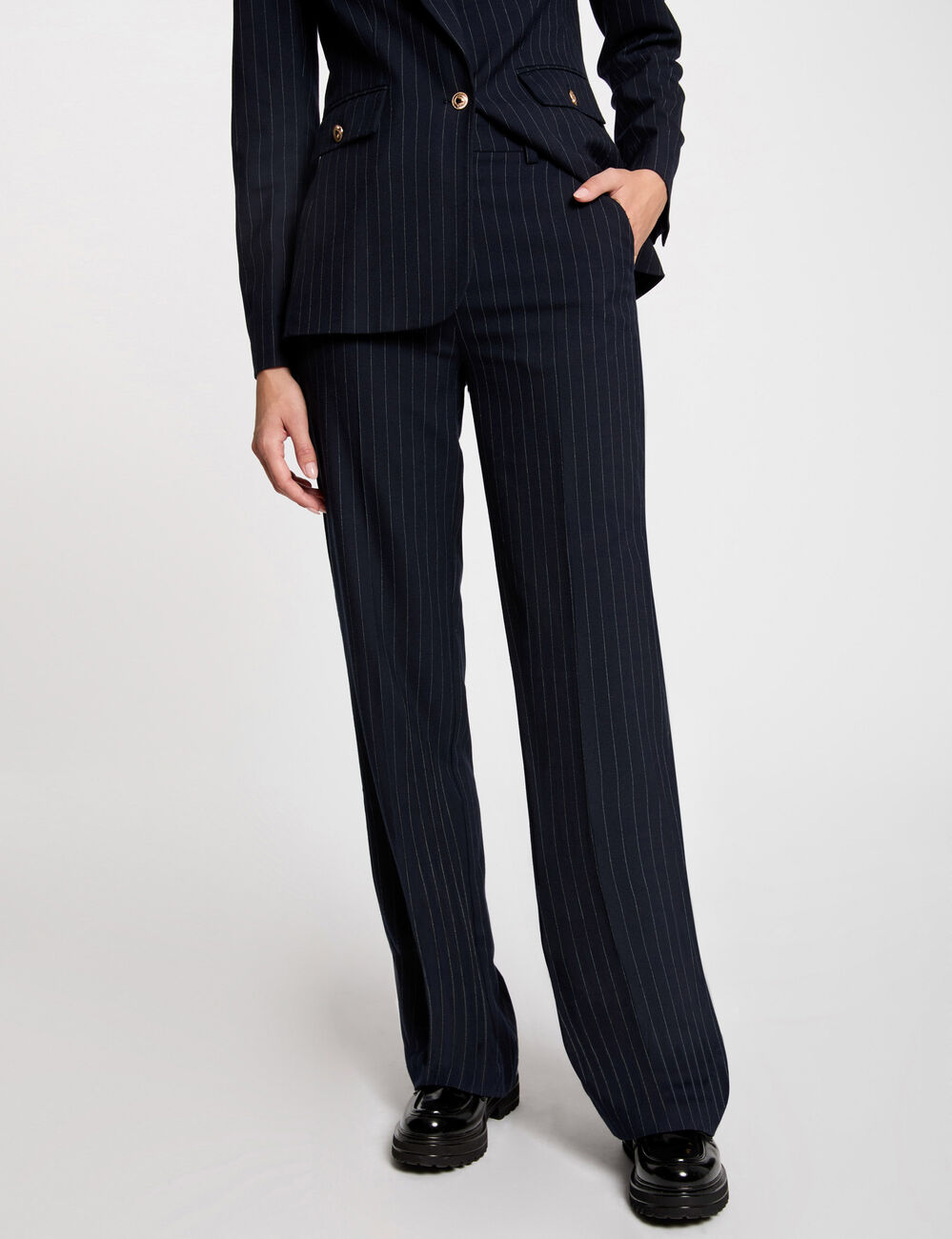 Flared Hose mit Streifen marineblau damen