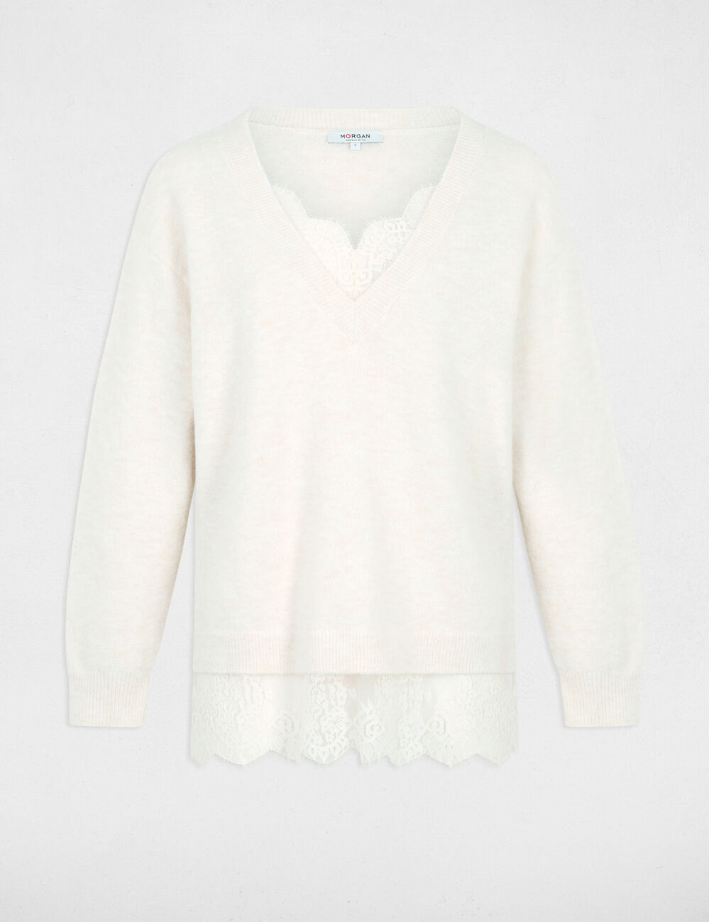 Pullover mit V-Ausschnitt elfenbein damen