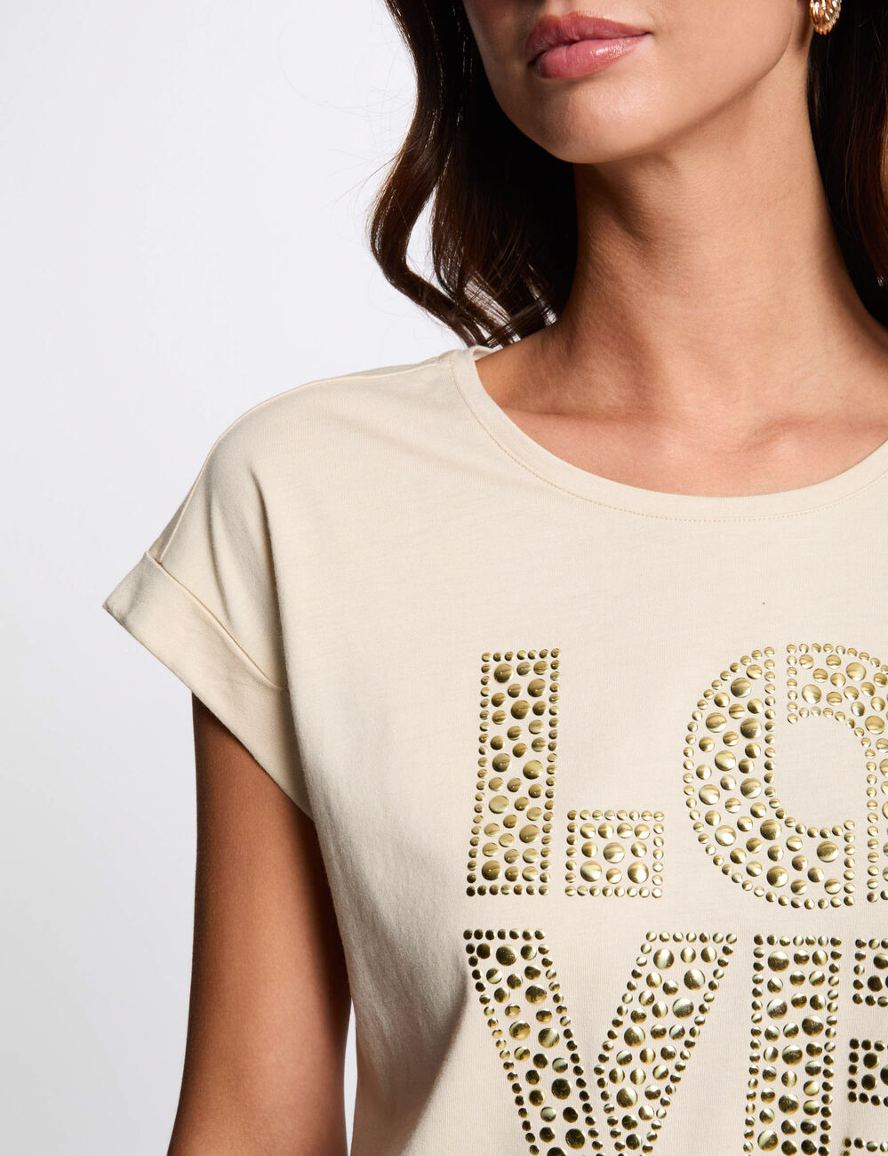 T-Shirt mit Aufdruck beige damen