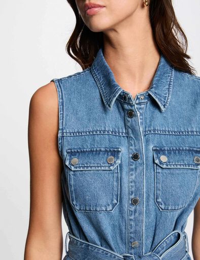 robe midi trapeze en jean denim stone femme Robe midi trapèze en jean denim stone femme