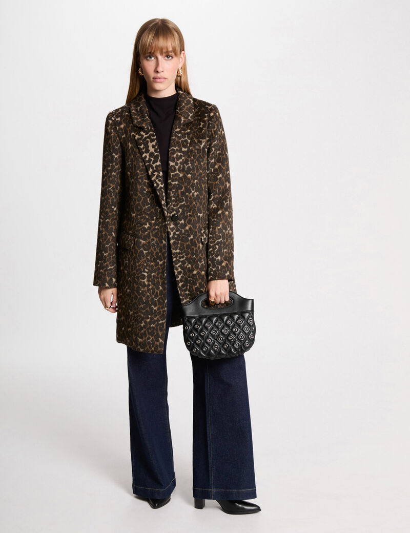 langer mantel mit leopardenmuster mehrfarbig damen Langer Mantel mit Leopardenmuster mehrfarbig damen
