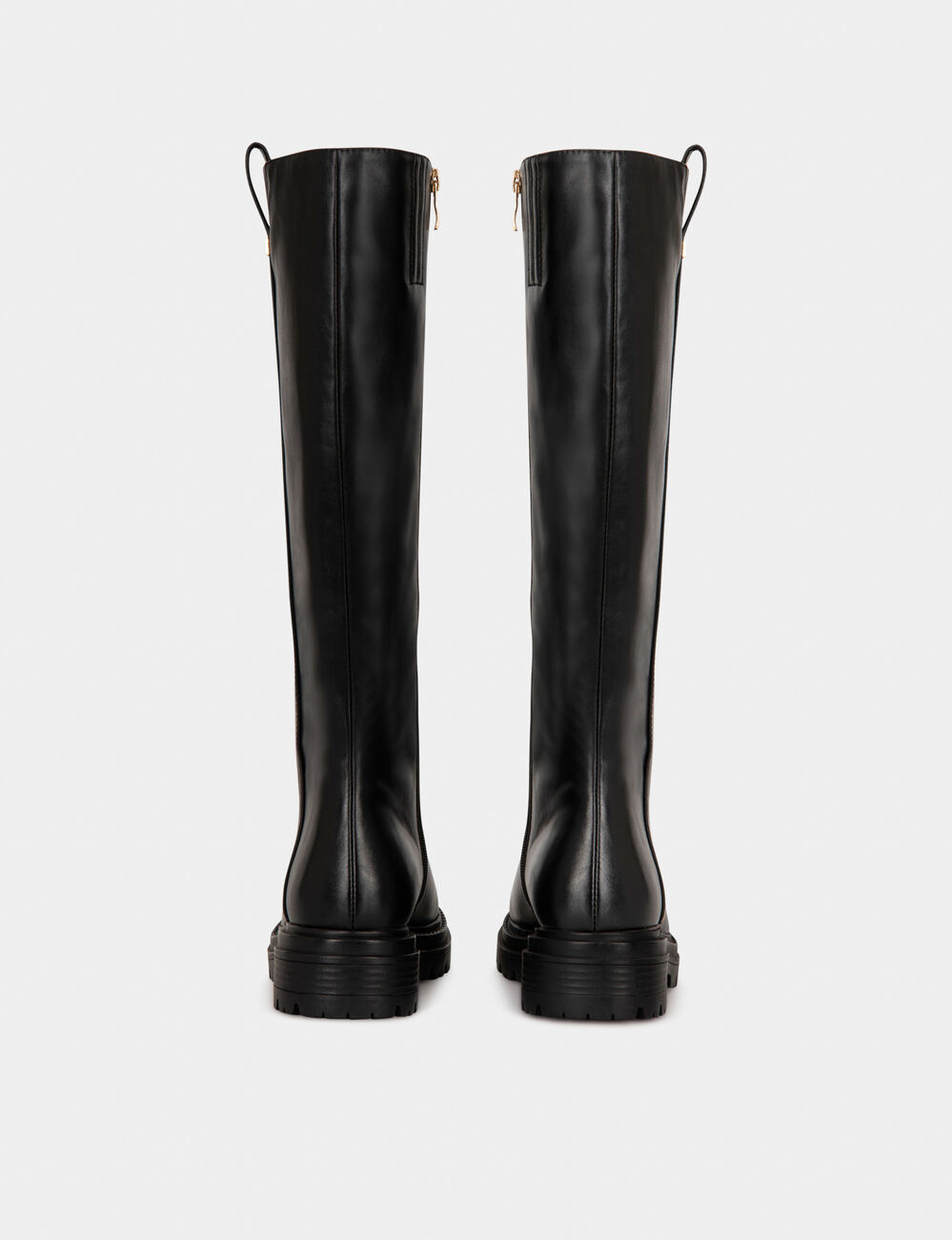 Flache Stiefel mit Profilsohle schwarz damen