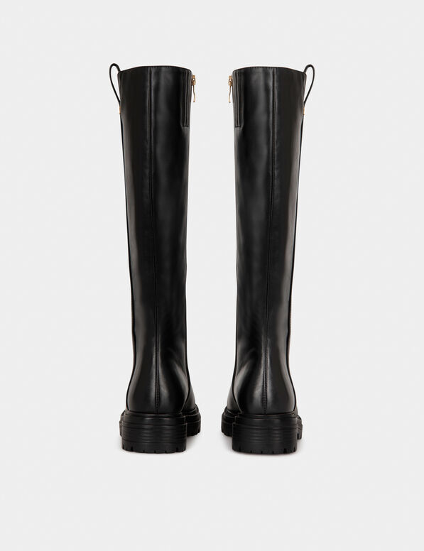 Flache Stiefel mit Profilsohle schwarz damen