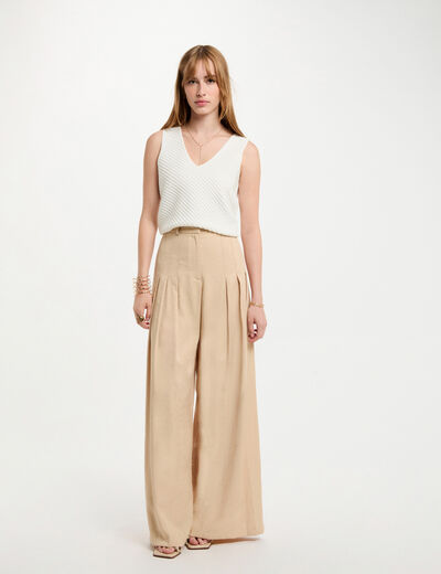 Weite Hose mit Bundfalten creme damen