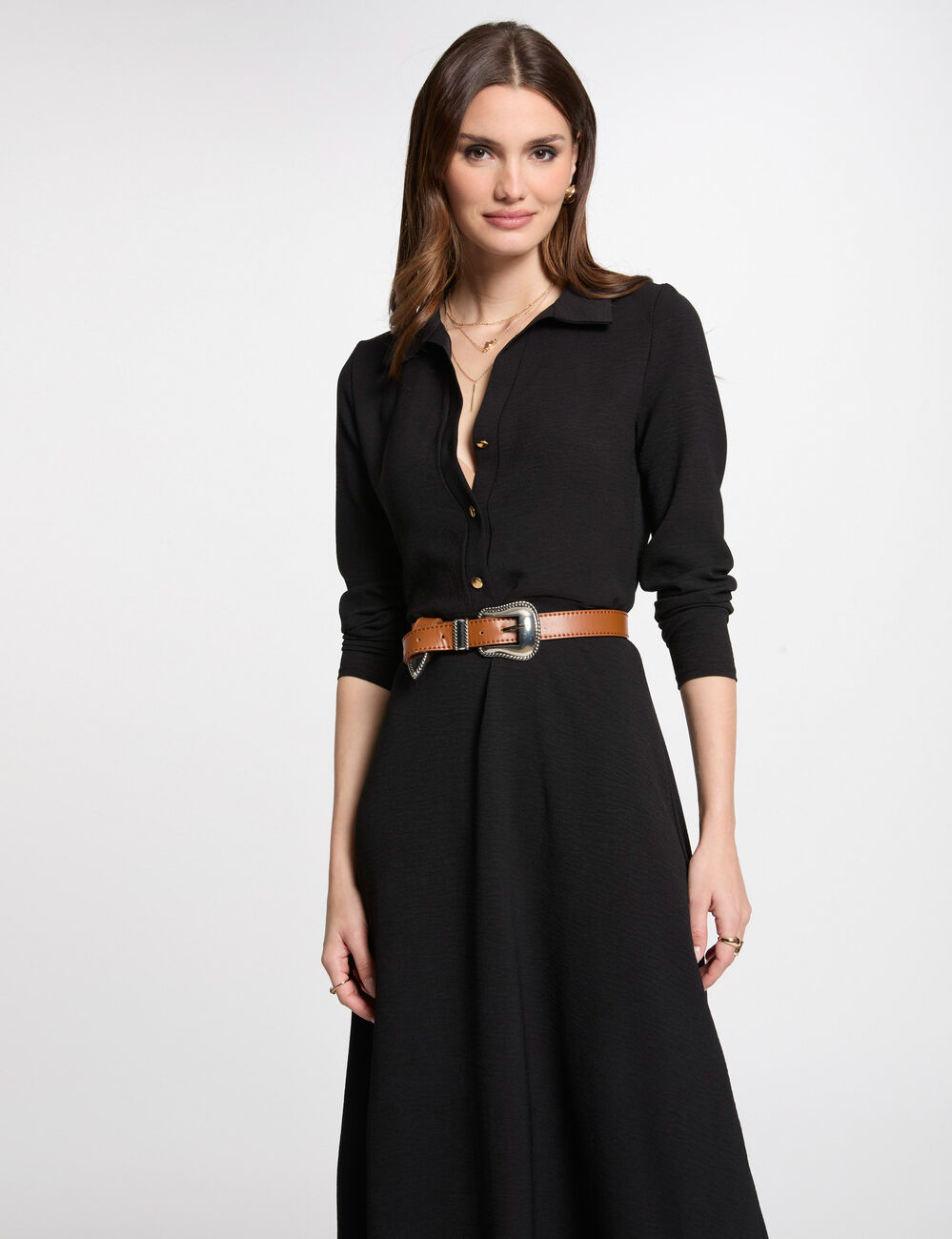 Fließendes, gerades Midikleid schwarz damen