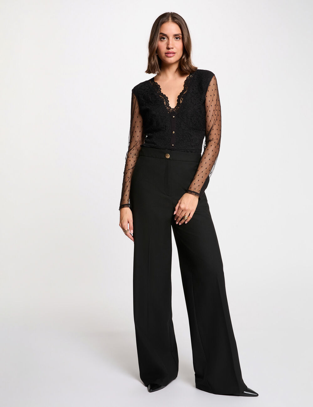 Body dentelle col v noir femme