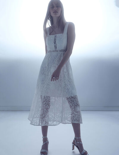 Robe midi trapèze dentelle blanc femme