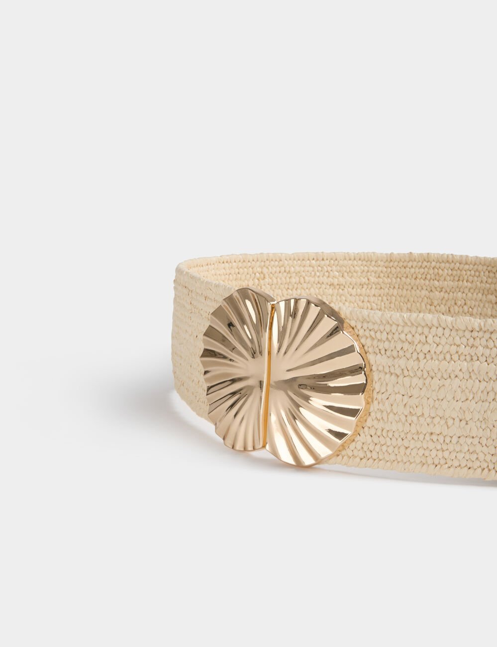 Ceinture large &eacute;lastique beige femme