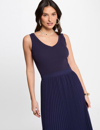 Robe tricot longue cintrée bleu marine femme