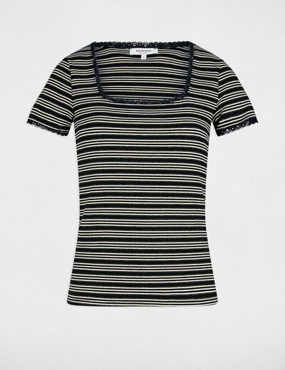 Gestreiftes Kurzarm-T-Shirt schwarz damen