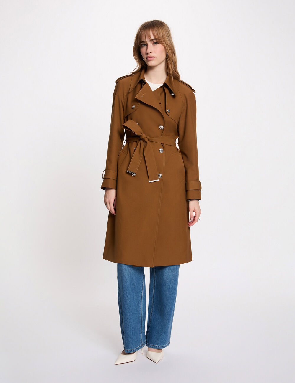 Langer Trenchcoat mit G&uuml;rtel kamel damen