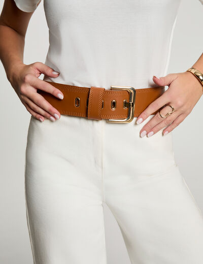 Ceinture large similicuir camel femme