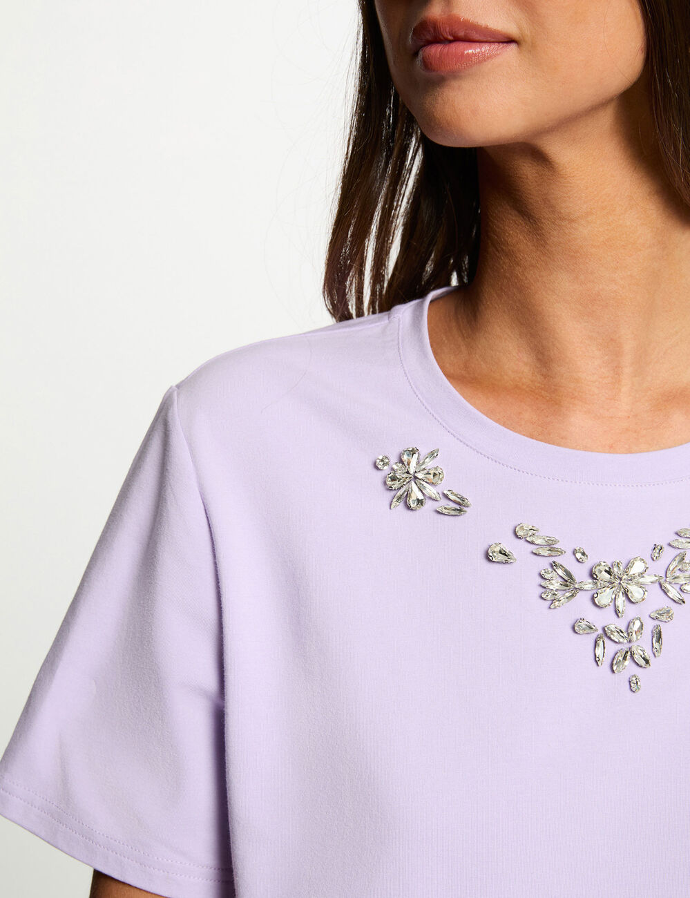 T-Shirt mit Strass und kurzen &Auml;rmeln mauve damen