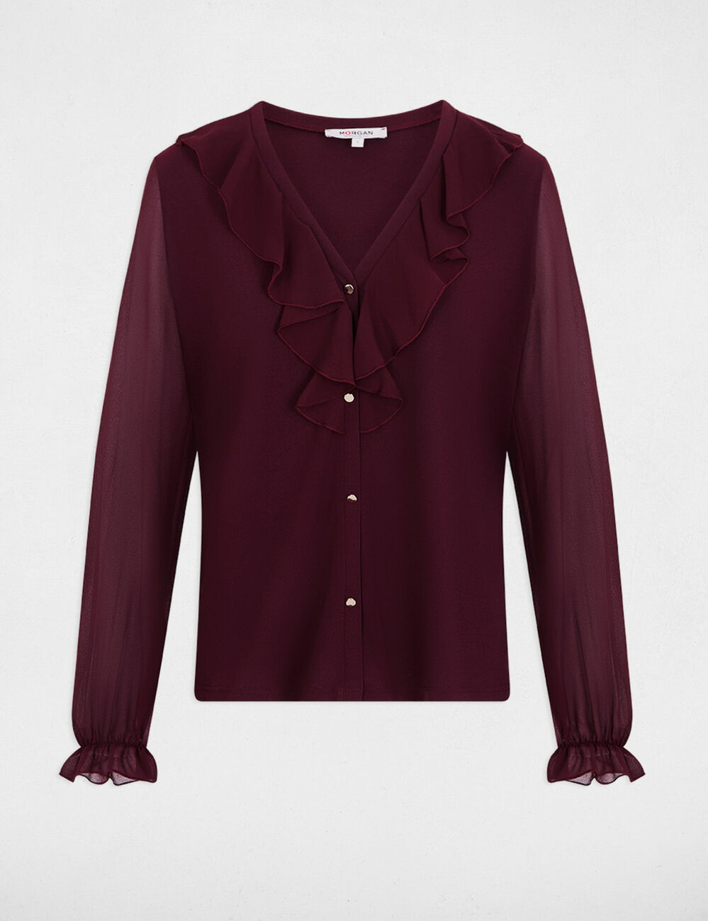 T-shirt voile col v prune femme