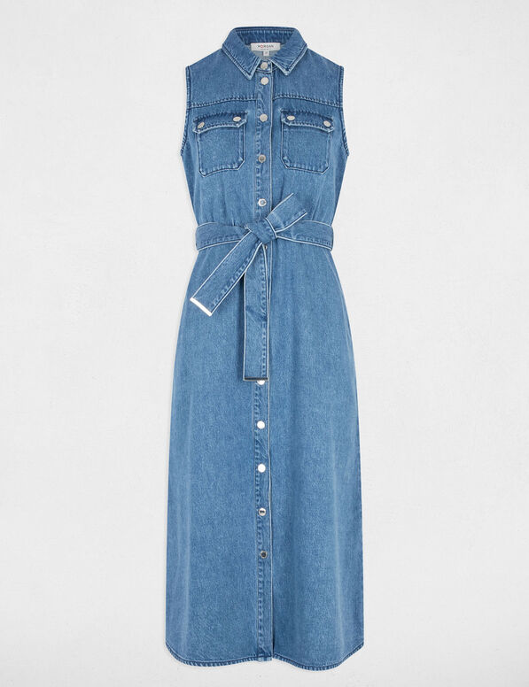 robe midi trapeze en jean denim stone femme Robe midi trapèze en jean denim stone femme
