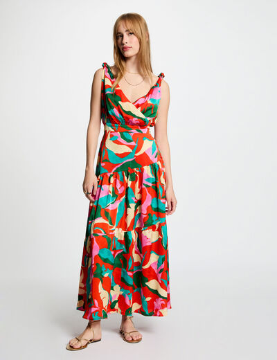 Gerades langes Kleid mit Druck mehrfarbig damen