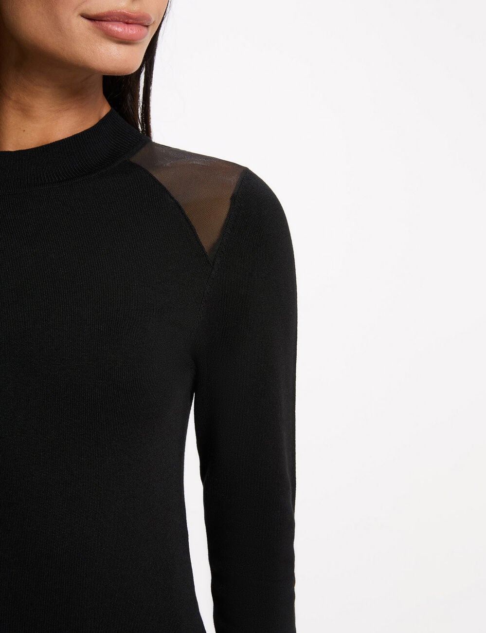Body mit transparentem Schulterbereich schwarz damen