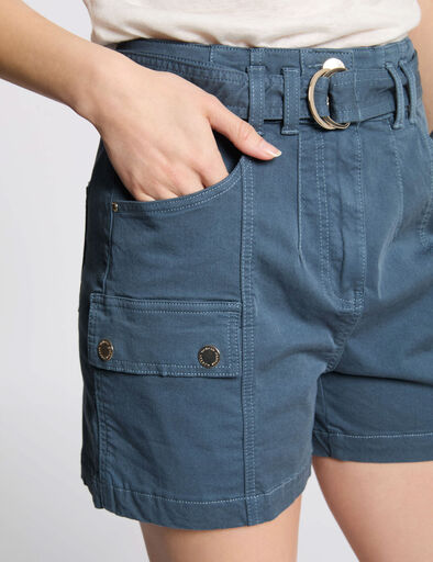 short cargo ceinture bleu petrole femme Short cargo ceinturé bleu pétrole femme